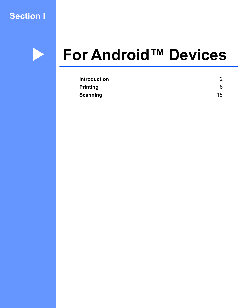 For android™ devices, Section i for android™ devices | Brother iPrint&Scan Version A User Manual | Page 5 / 69