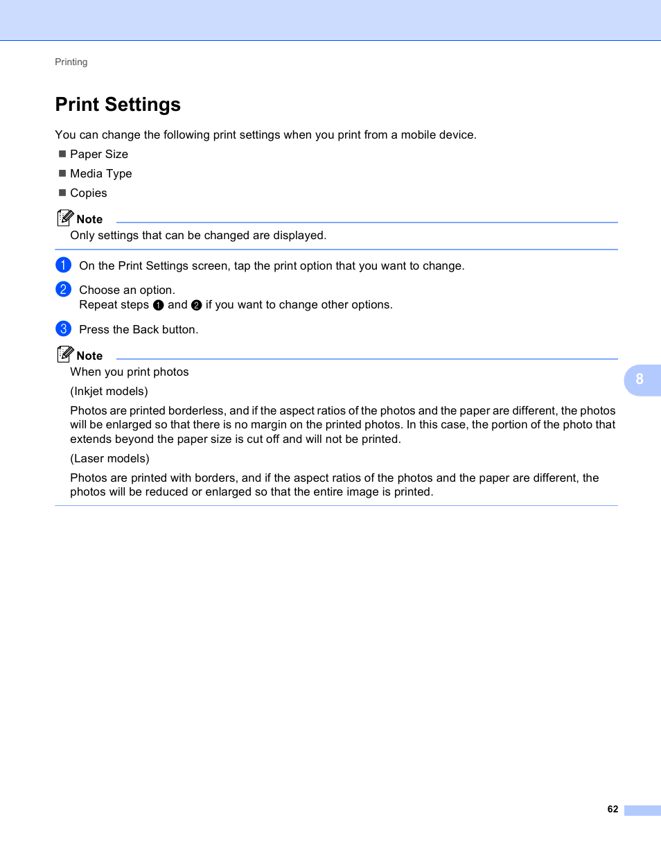 Print settings | Brother iPrint&Scan Version A User Manual | Page 66 / 69