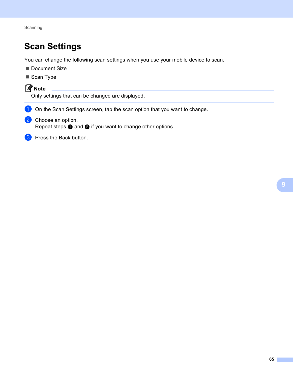 Scan settings | Brother iPrint&Scan Version A User Manual | Page 69 / 69