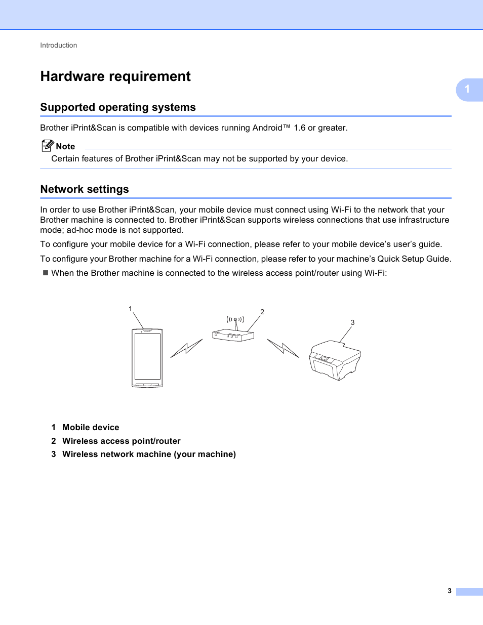 Hardware requirement, Supported operating systems, Network settings | Supported operating systems network settings | Brother iPrint&Scan Version A User Manual | Page 7 / 69