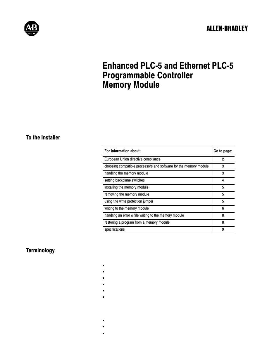 Rockwell Automation 1785-M100_ME16_ME32_ME64 INSTL DATA ENHANCED ETHERNET PLC-5 User Manual | 10 pages