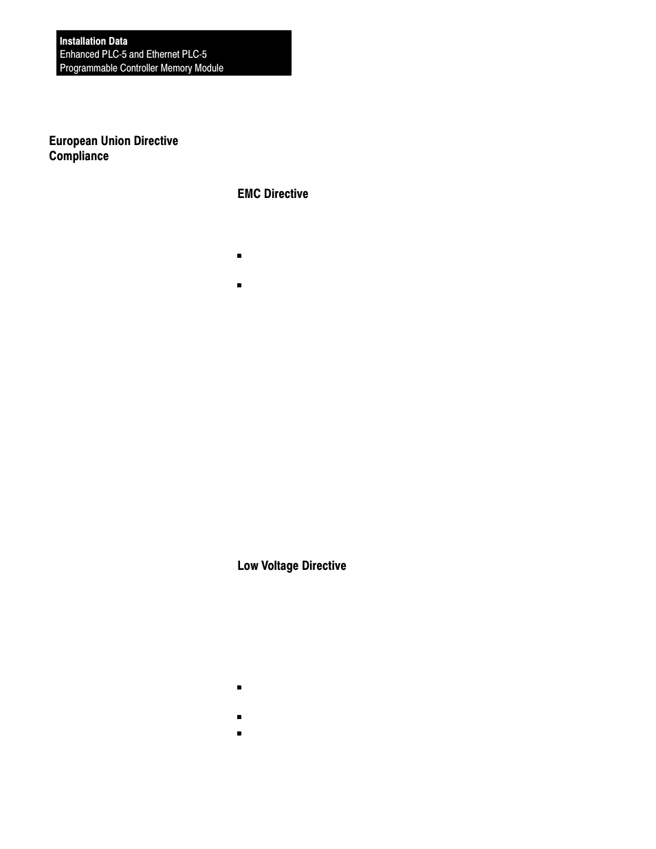 European union directive compliance, Emc directive, Low voltage directive | Rockwell Automation 1785-M100_ME16_ME32_ME64 INSTL DATA ENHANCED ETHERNET PLC-5 User Manual | Page 2 / 10