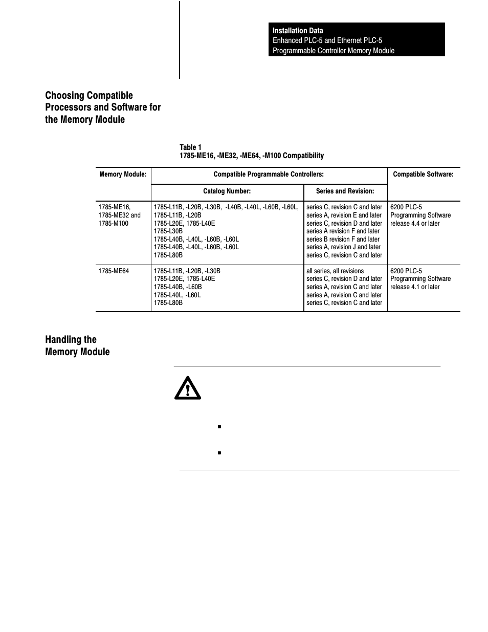 Handling the memory module | Rockwell Automation 1785-M100_ME16_ME32_ME64 INSTL DATA ENHANCED ETHERNET PLC-5 User Manual | Page 3 / 10