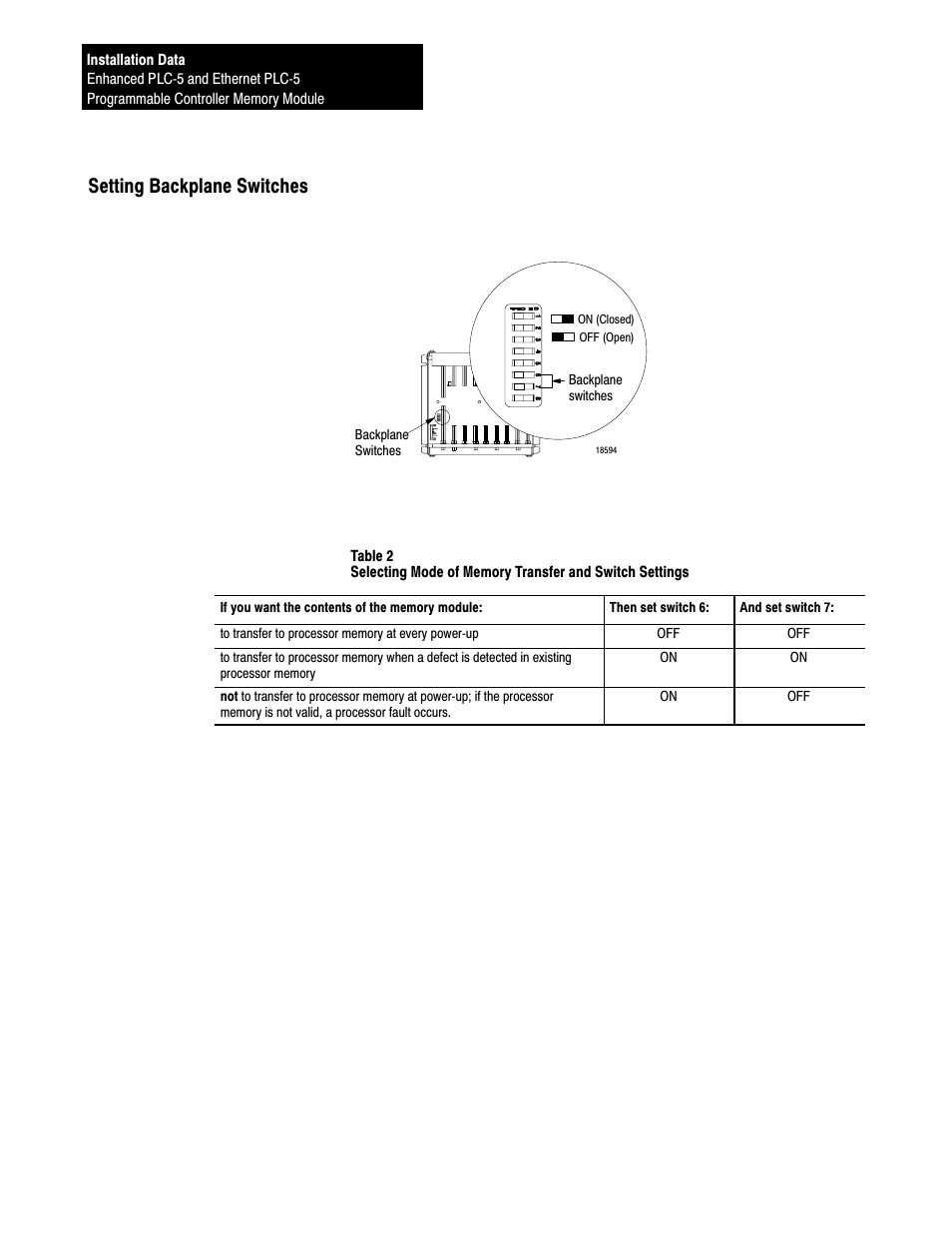 Setting backplane switches | Rockwell Automation 1785-M100_ME16_ME32_ME64 INSTL DATA ENHANCED ETHERNET PLC-5 User Manual | Page 4 / 10