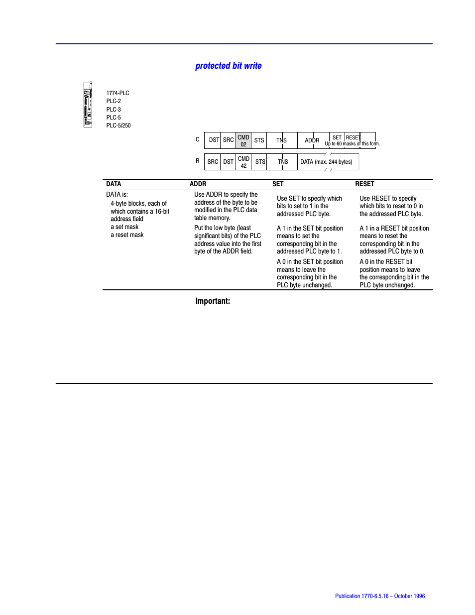 Protected bit write | Rockwell Automation 1770, D17706.5.16 Ref Mnl DF1 Protocol Command User Manual | Page 102 / 251
