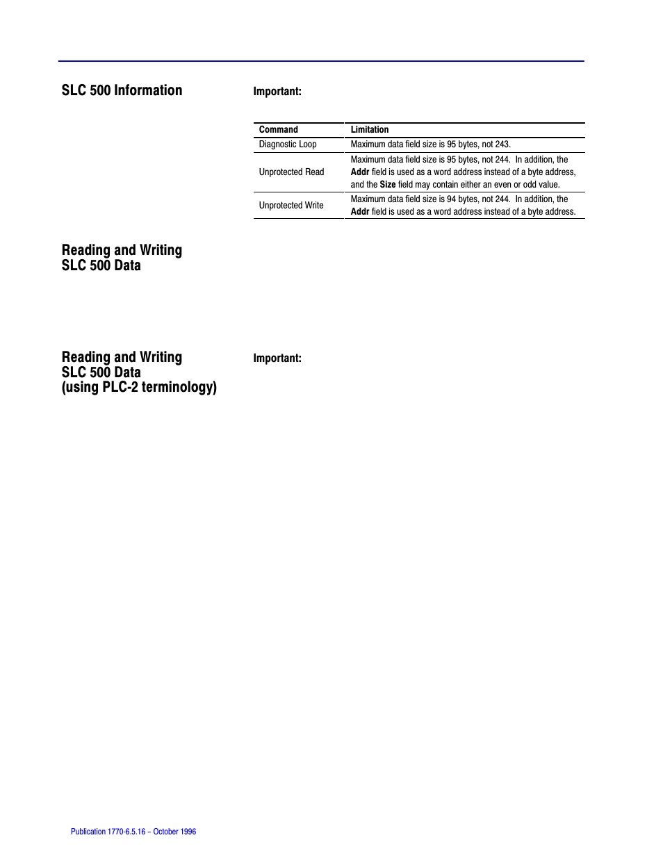 Slc 500 information, Reading and writing slc 500 data | Rockwell Automation 1770, D17706.5.16 Ref Mnl DF1 Protocol Command User Manual | Page 125 / 251