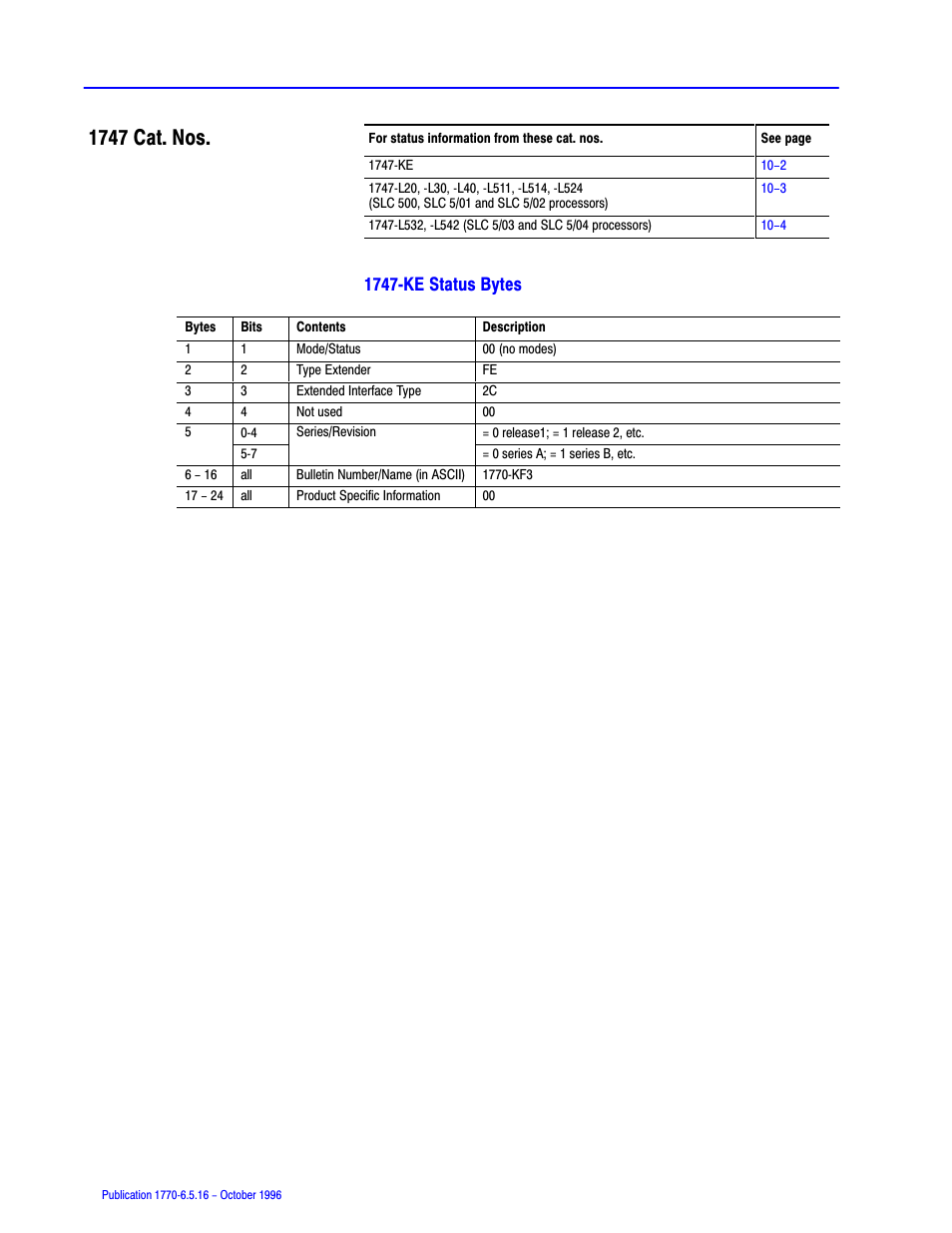 1747 cat. nos, 1747ćke status bytes | Rockwell Automation 1770, D17706.5.16 Ref Mnl DF1 Protocol Command User Manual | Page 173 / 251