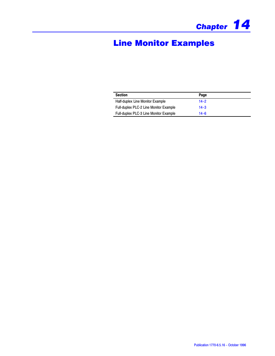 14 - line monitor examples, Line monitor examples, Chapter | Rockwell Automation 1770, D17706.5.16 Ref Mnl DF1 Protocol Command User Manual | Page 233 / 251