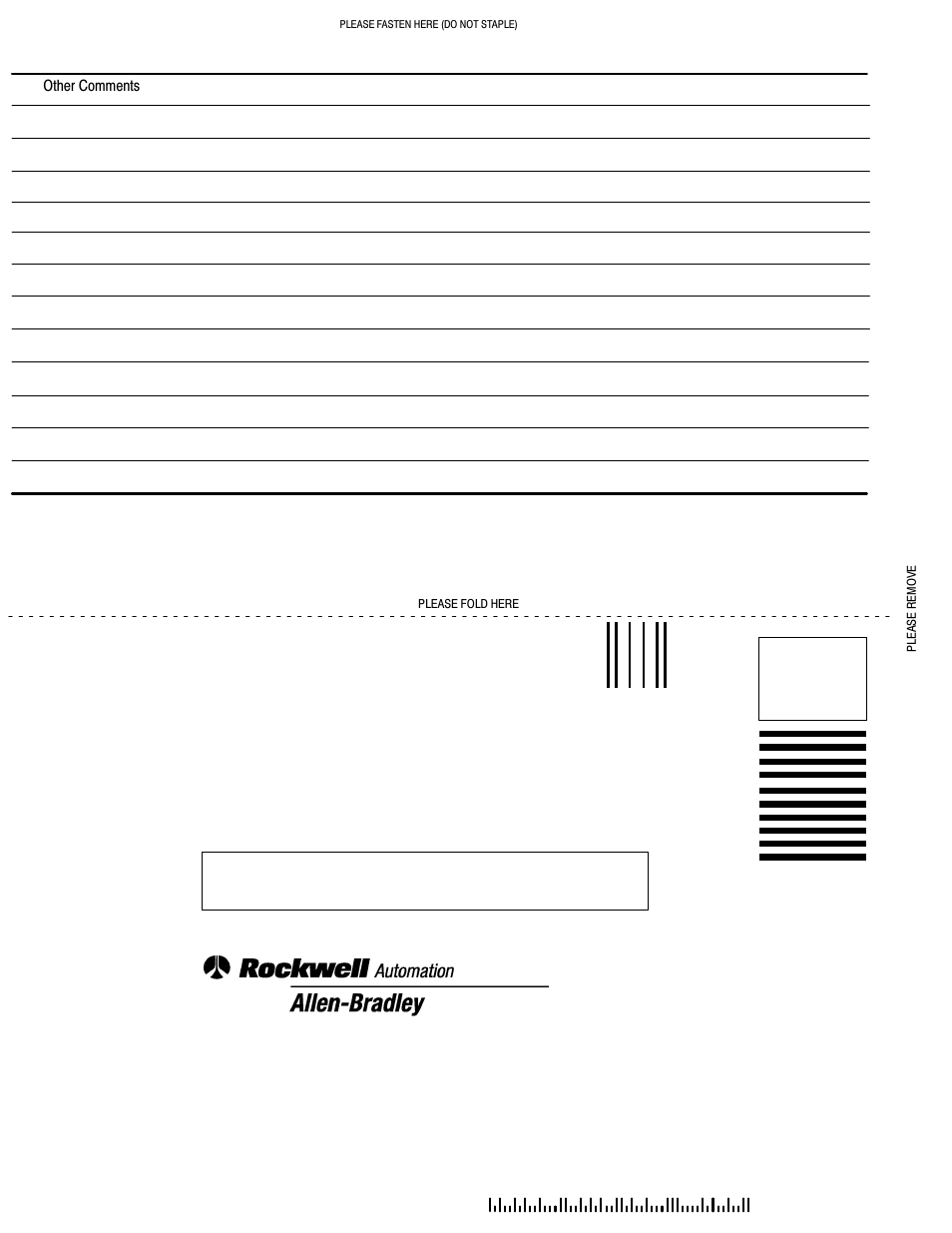 Business reply mail | Rockwell Automation 1770, D17706.5.16 Ref Mnl DF1 Protocol Command User Manual | Page 250 / 251