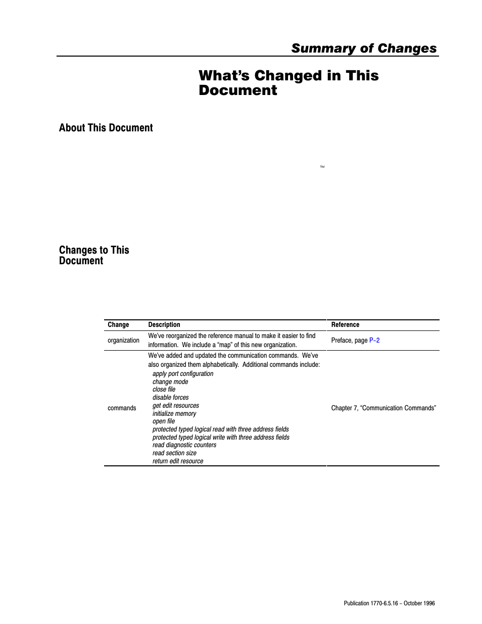 About this document, Changes to this document, What's changed in this document | Summary of changes, About this document changes to this document | Rockwell Automation 1770, D17706.5.16 Ref Mnl DF1 Protocol Command User Manual | Page 3 / 251