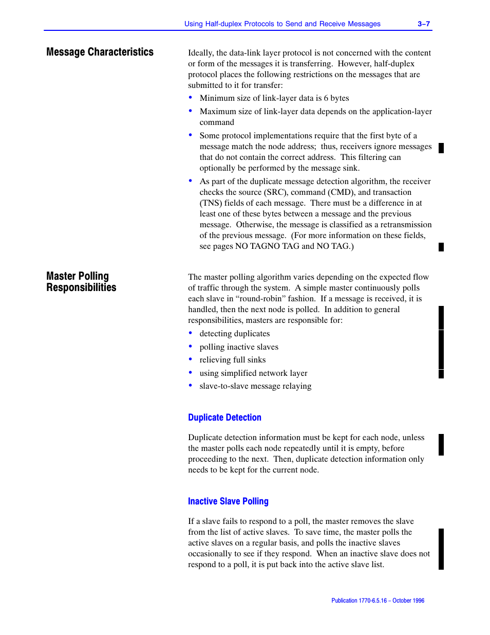 Message characteristics, Master polling responsibilities | Rockwell Automation 1770, D17706.5.16 Ref Mnl DF1 Protocol Command User Manual | Page 44 / 251
