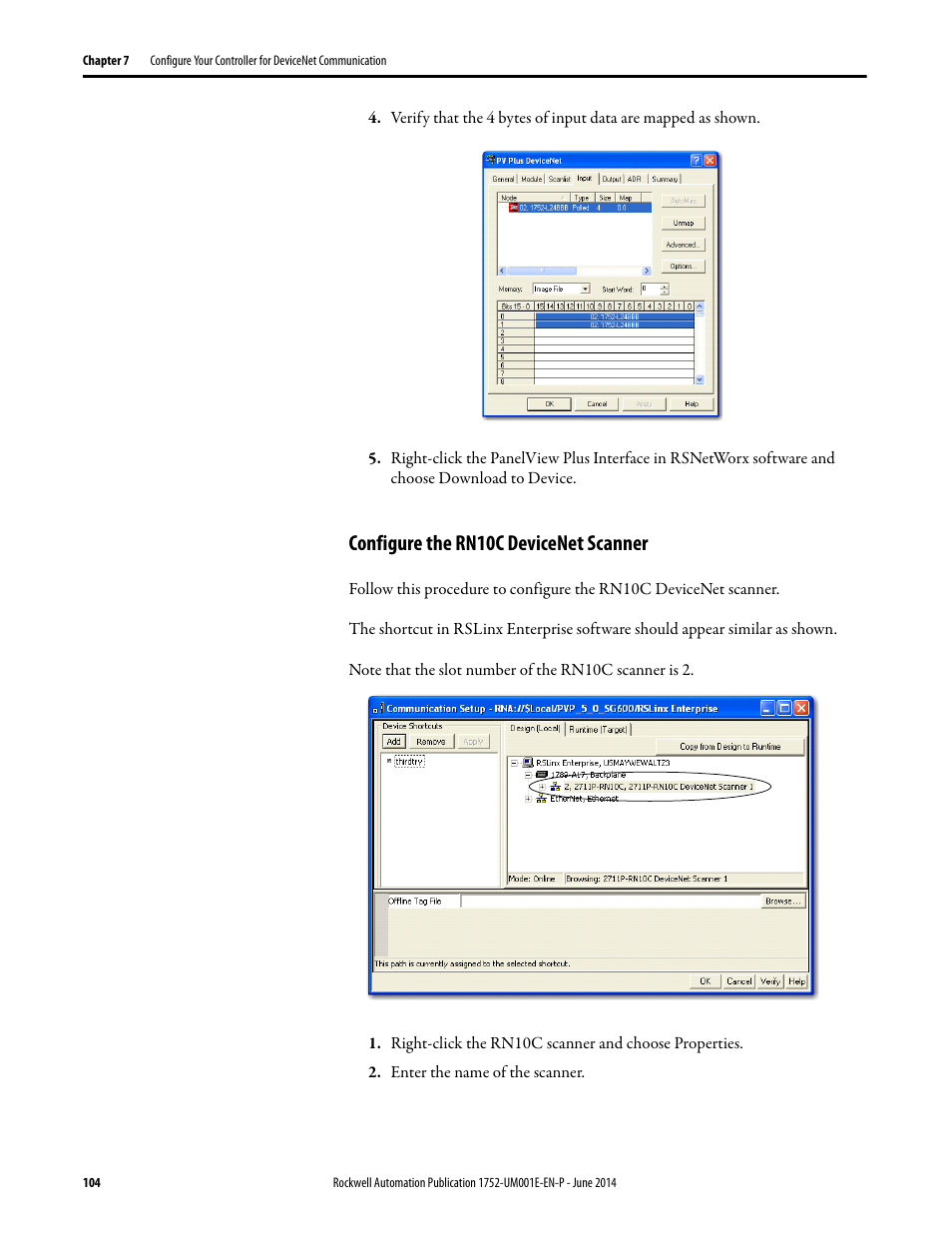 Configure the rn10c devicenet scanner | Rockwell Automation 1752-L24BBBE SmartGuard 600 Controllers User Manual User Manual | Page 104 / 290