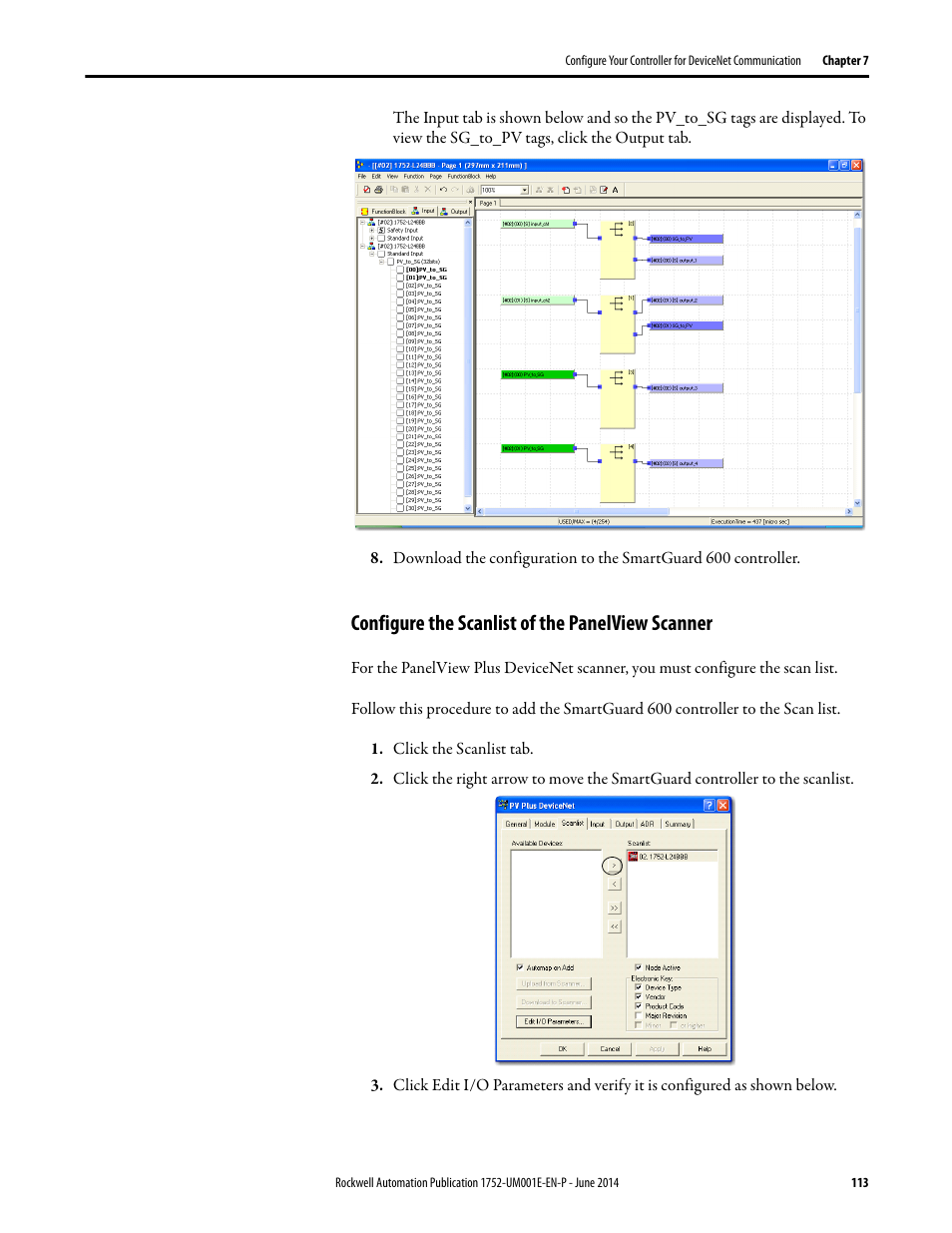Configure the scanlist of the panelview scanner | Rockwell Automation 1752-L24BBBE SmartGuard 600 Controllers User Manual User Manual | Page 113 / 290