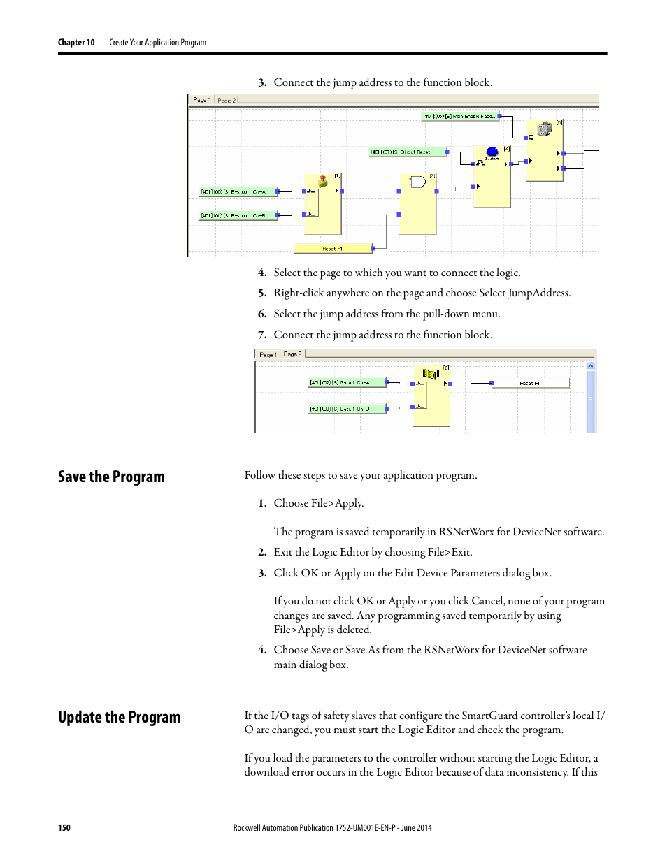Save the program, Update the program, Save the program update the program | Rockwell Automation 1752-L24BBBE SmartGuard 600 Controllers User Manual User Manual | Page 150 / 290
