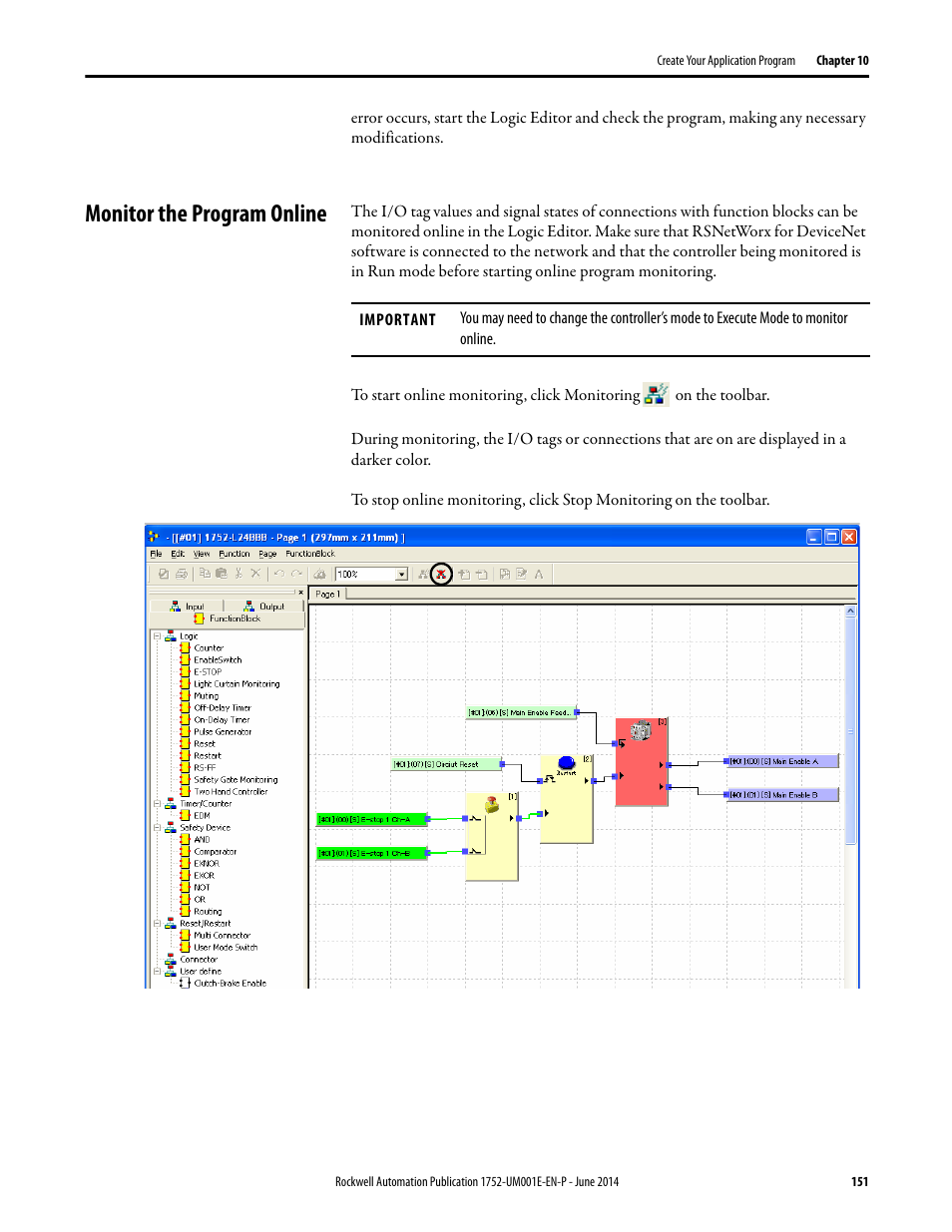 Monitor the program online | Rockwell Automation 1752-L24BBBE SmartGuard 600 Controllers User Manual User Manual | Page 151 / 290