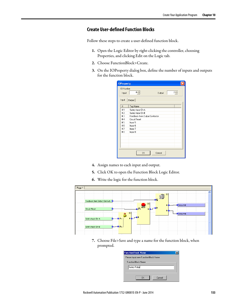 Create user-defined function blocks | Rockwell Automation 1752-L24BBBE SmartGuard 600 Controllers User Manual User Manual | Page 153 / 290