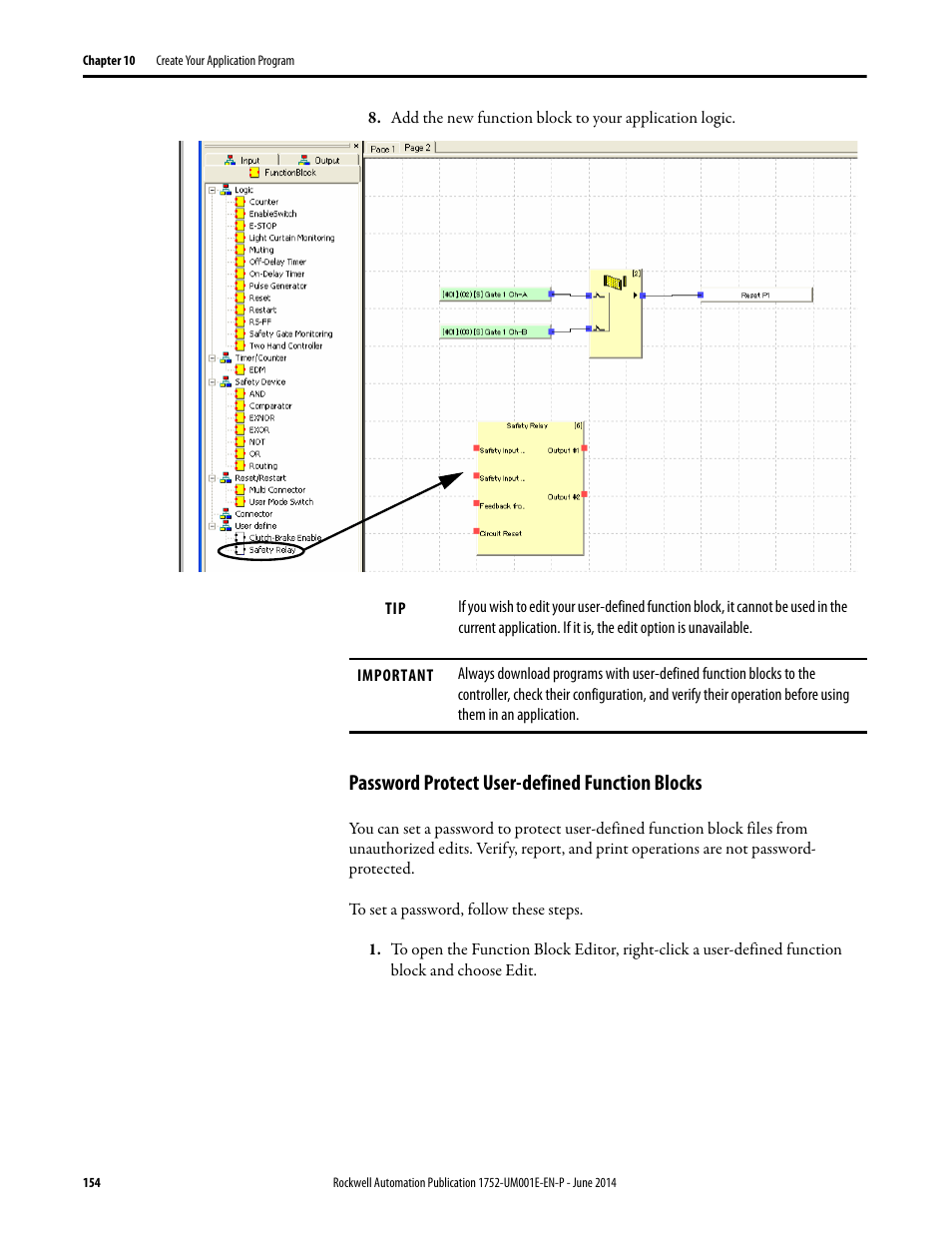 Password protect user-defined function blocks | Rockwell Automation 1752-L24BBBE SmartGuard 600 Controllers User Manual User Manual | Page 154 / 290