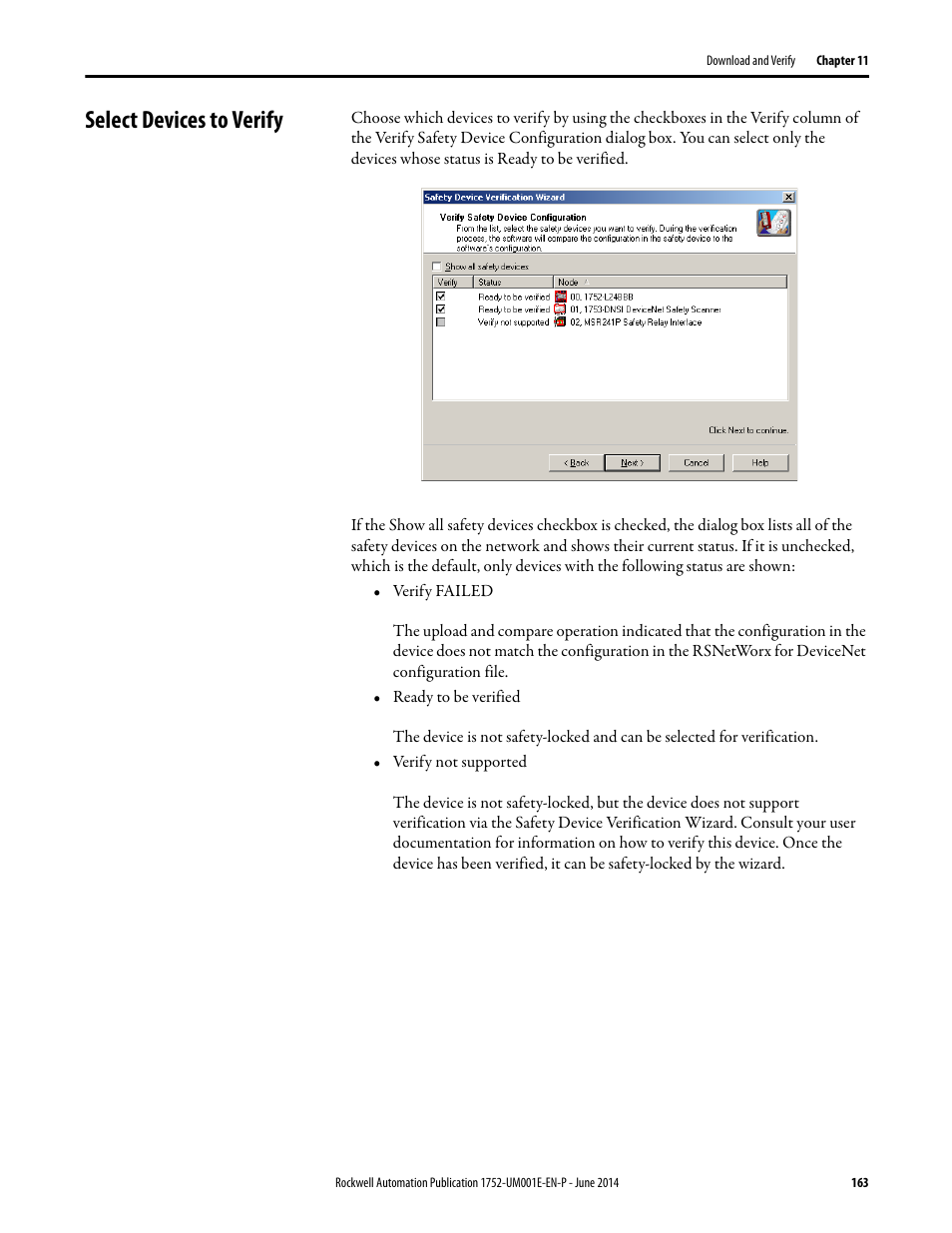 Select devices to verify | Rockwell Automation 1752-L24BBBE SmartGuard 600 Controllers User Manual User Manual | Page 163 / 290