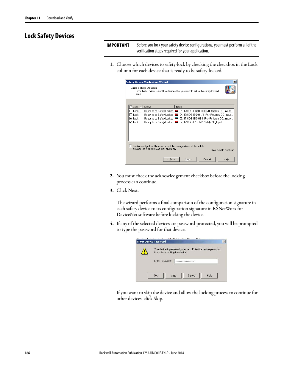 Lock safety devices | Rockwell Automation 1752-L24BBBE SmartGuard 600 Controllers User Manual User Manual | Page 166 / 290
