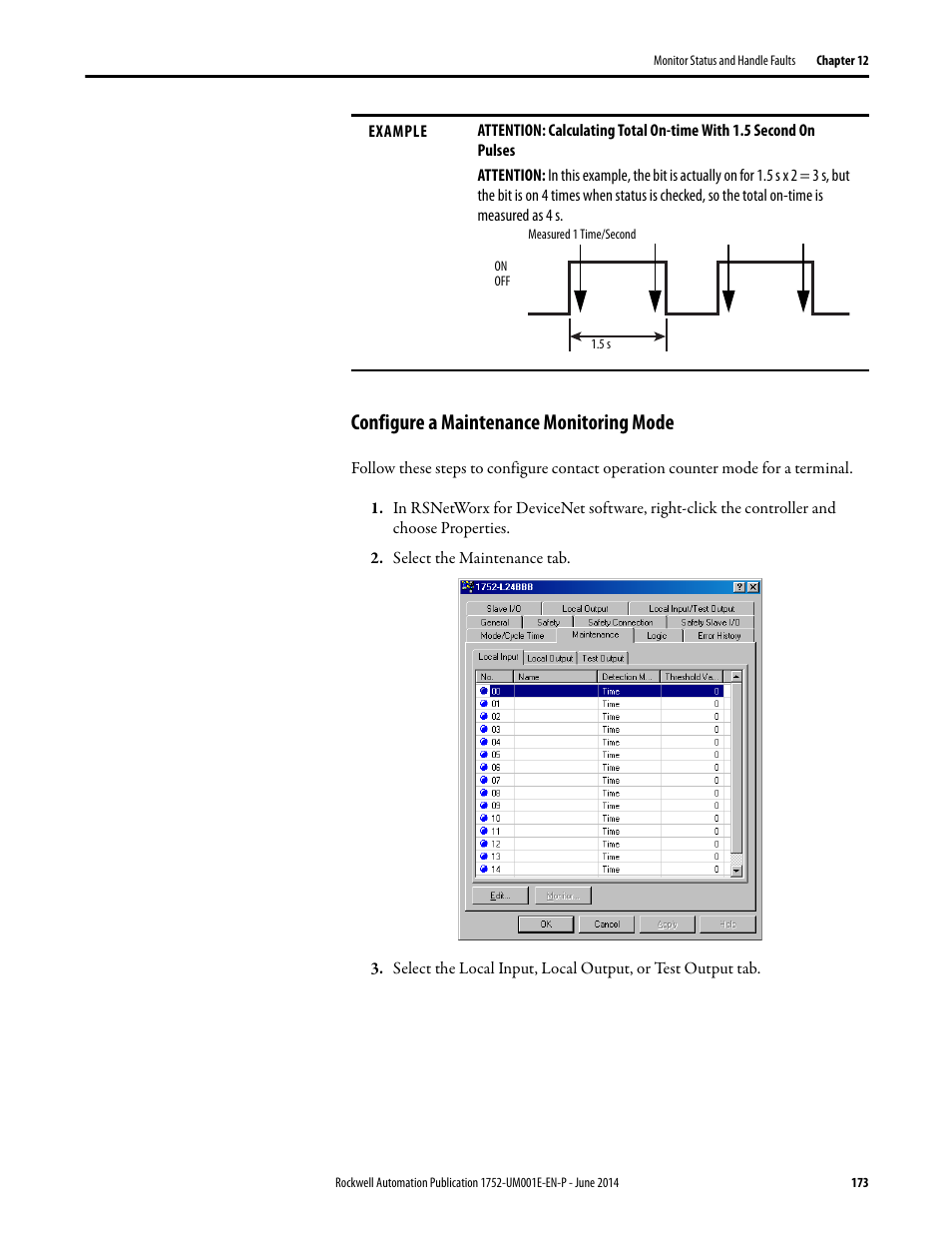 Configure a maintenance monitoring mode | Rockwell Automation 1752-L24BBBE SmartGuard 600 Controllers User Manual User Manual | Page 173 / 290
