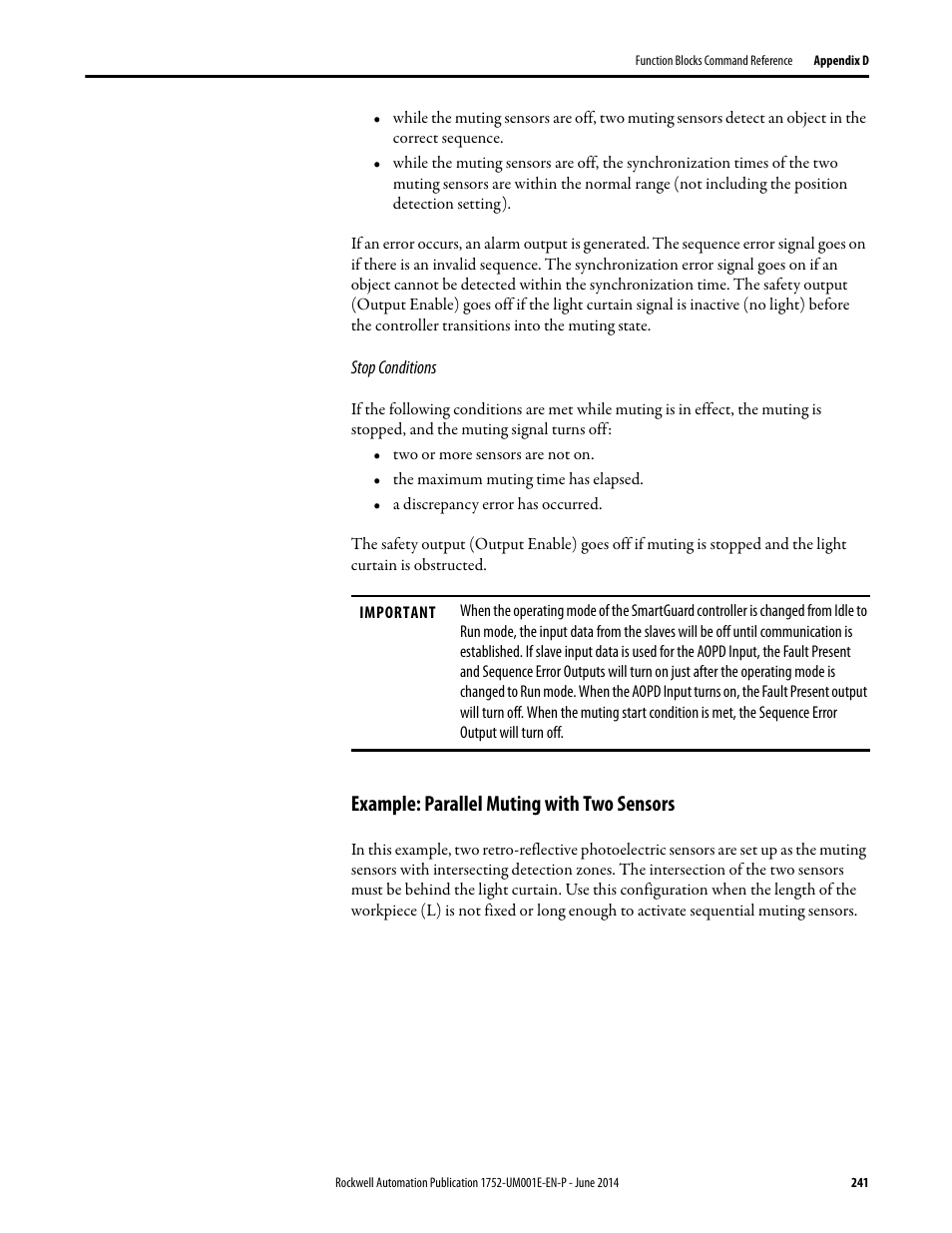 Example: parallel muting with two sensors | Rockwell Automation 1752-L24BBBE SmartGuard 600 Controllers User Manual User Manual | Page 241 / 290