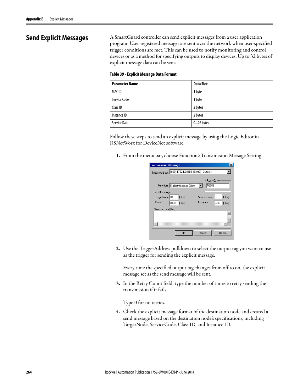 Send explicit messages | Rockwell Automation 1752-L24BBBE SmartGuard 600 Controllers User Manual User Manual | Page 264 / 290