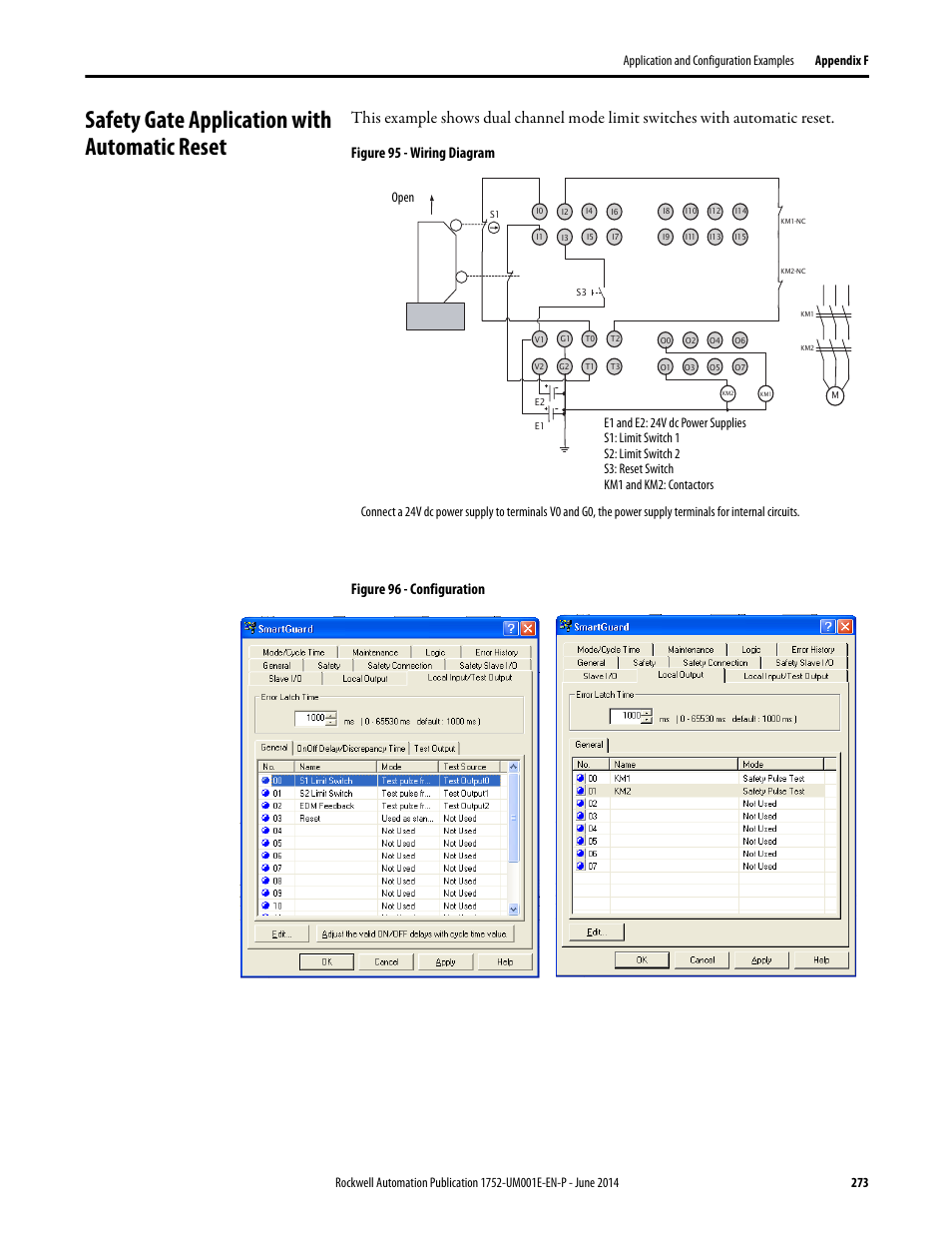 Safety gate application with automatic reset | Rockwell Automation 1752-L24BBBE SmartGuard 600 Controllers User Manual User Manual | Page 273 / 290