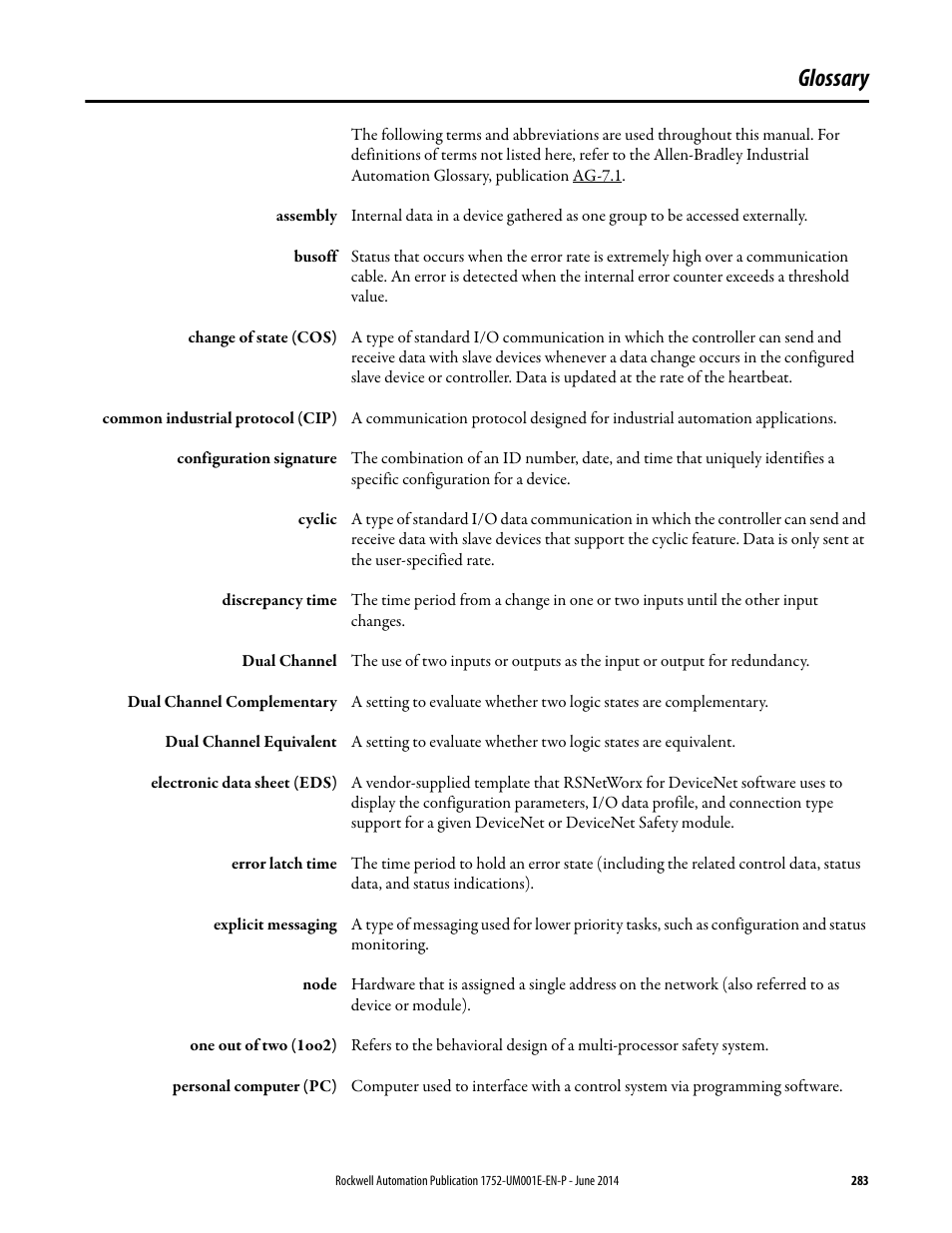 Glossary | Rockwell Automation 1752-L24BBBE SmartGuard 600 Controllers User Manual User Manual | Page 283 / 290