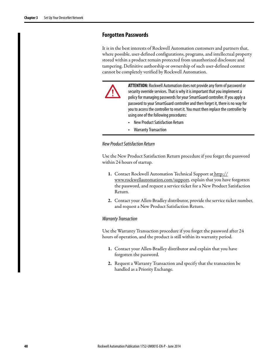 Forgotten passwords | Rockwell Automation 1752-L24BBBE SmartGuard 600 Controllers User Manual User Manual | Page 48 / 290