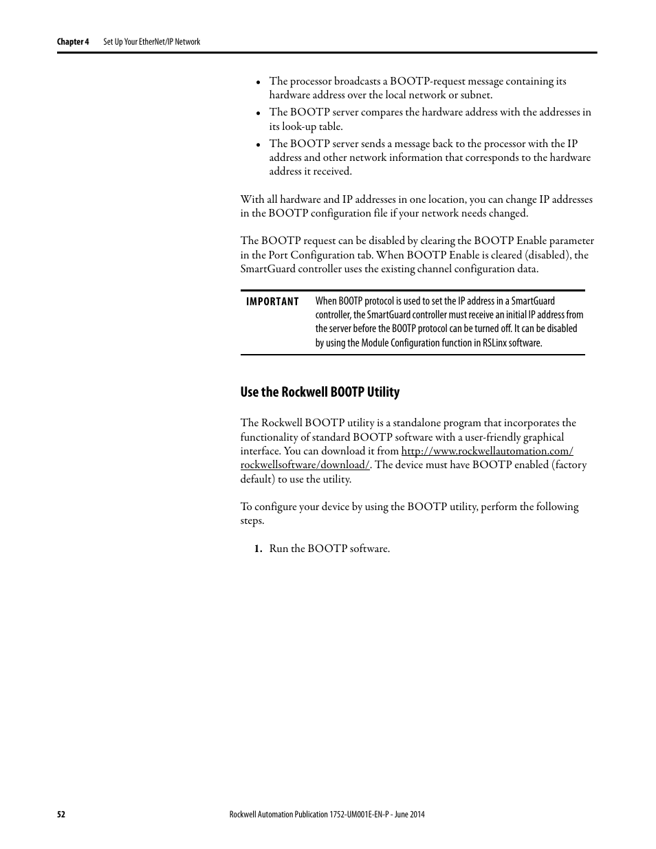 Use the rockwell bootp utility | Rockwell Automation 1752-L24BBBE SmartGuard 600 Controllers User Manual User Manual | Page 52 / 290