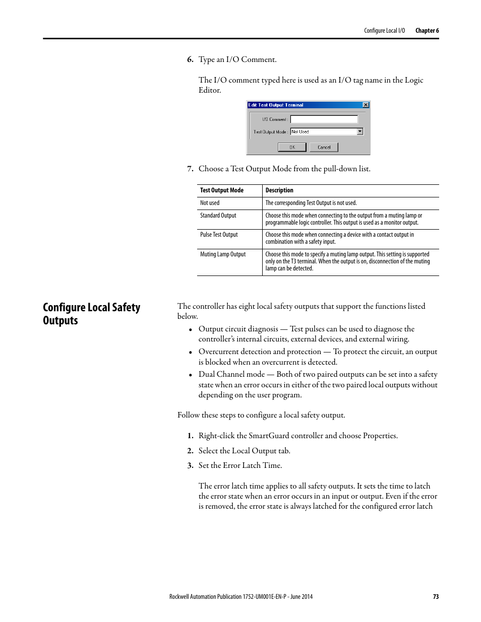 Configure local safety outputs | Rockwell Automation 1752-L24BBBE SmartGuard 600 Controllers User Manual User Manual | Page 73 / 290