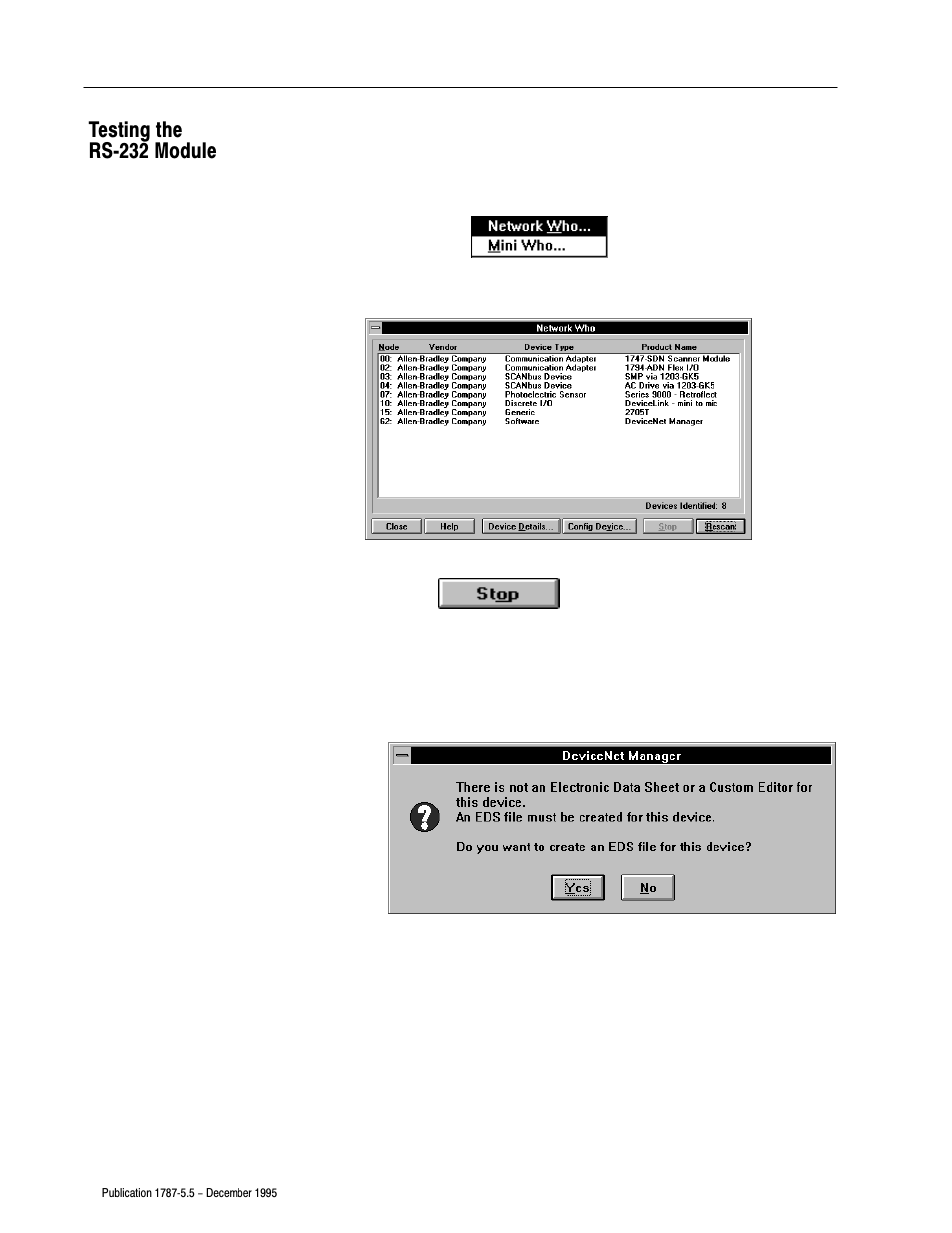 Testing the rs-232 module, Testing the rsć232 module | Rockwell Automation 1771-SDN/B INSTL.INSTR.DEVICENET SEMINAR User Manual | Page 20 / 25