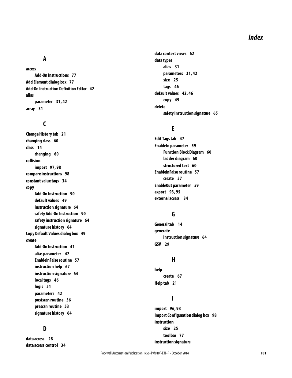 Index | Rockwell Automation Logix5000 Controllers Add-on Instructions Programming Manual User Manual | Page 101 / 104