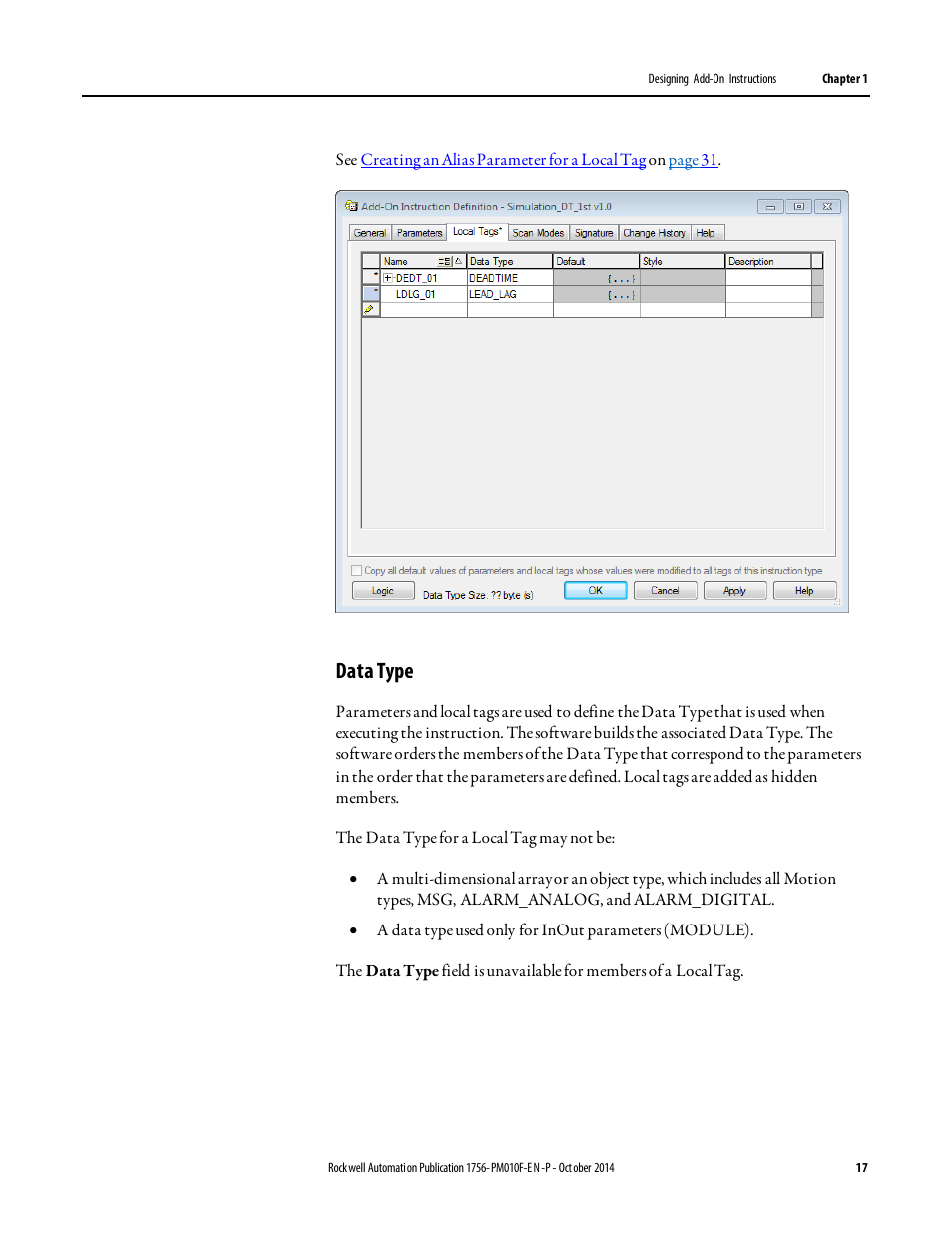 Data type | Rockwell Automation Logix5000 Controllers Add-on Instructions Programming Manual User Manual | Page 17 / 104