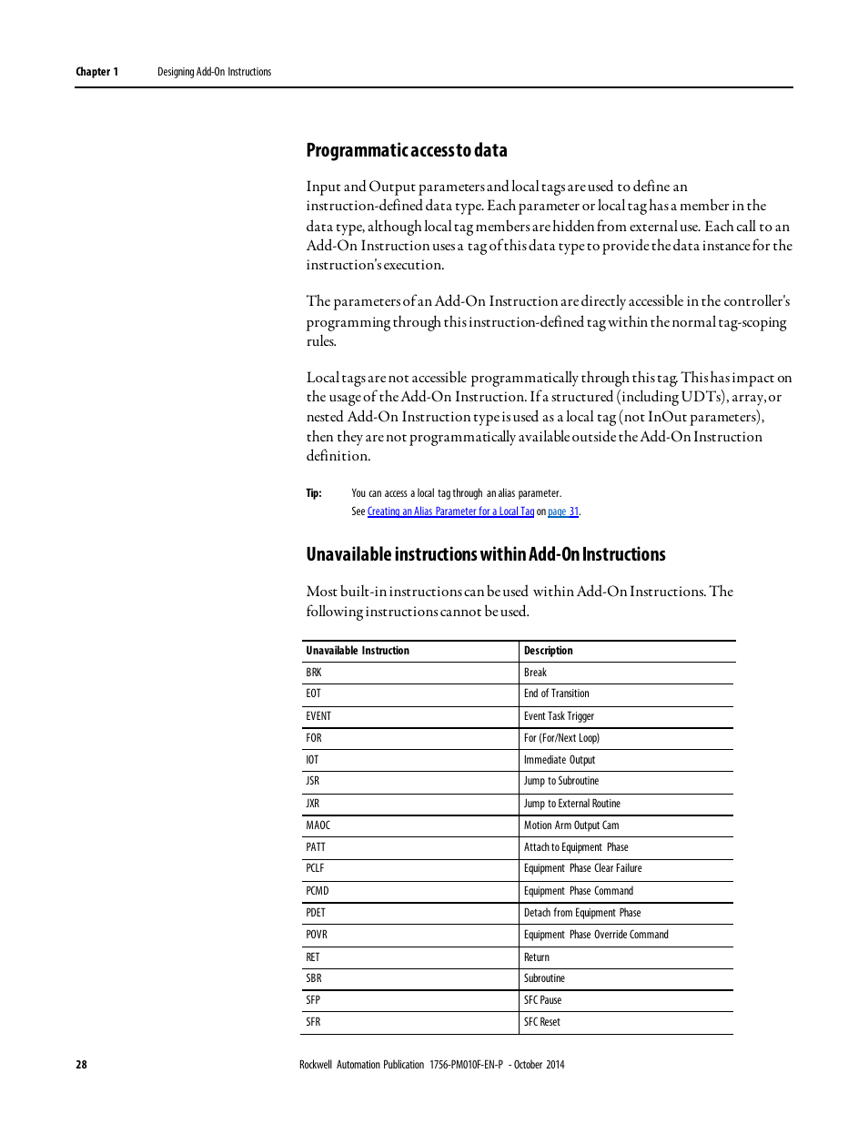 Programmatic access to data | Rockwell Automation Logix5000 Controllers Add-on Instructions Programming Manual User Manual | Page 28 / 104