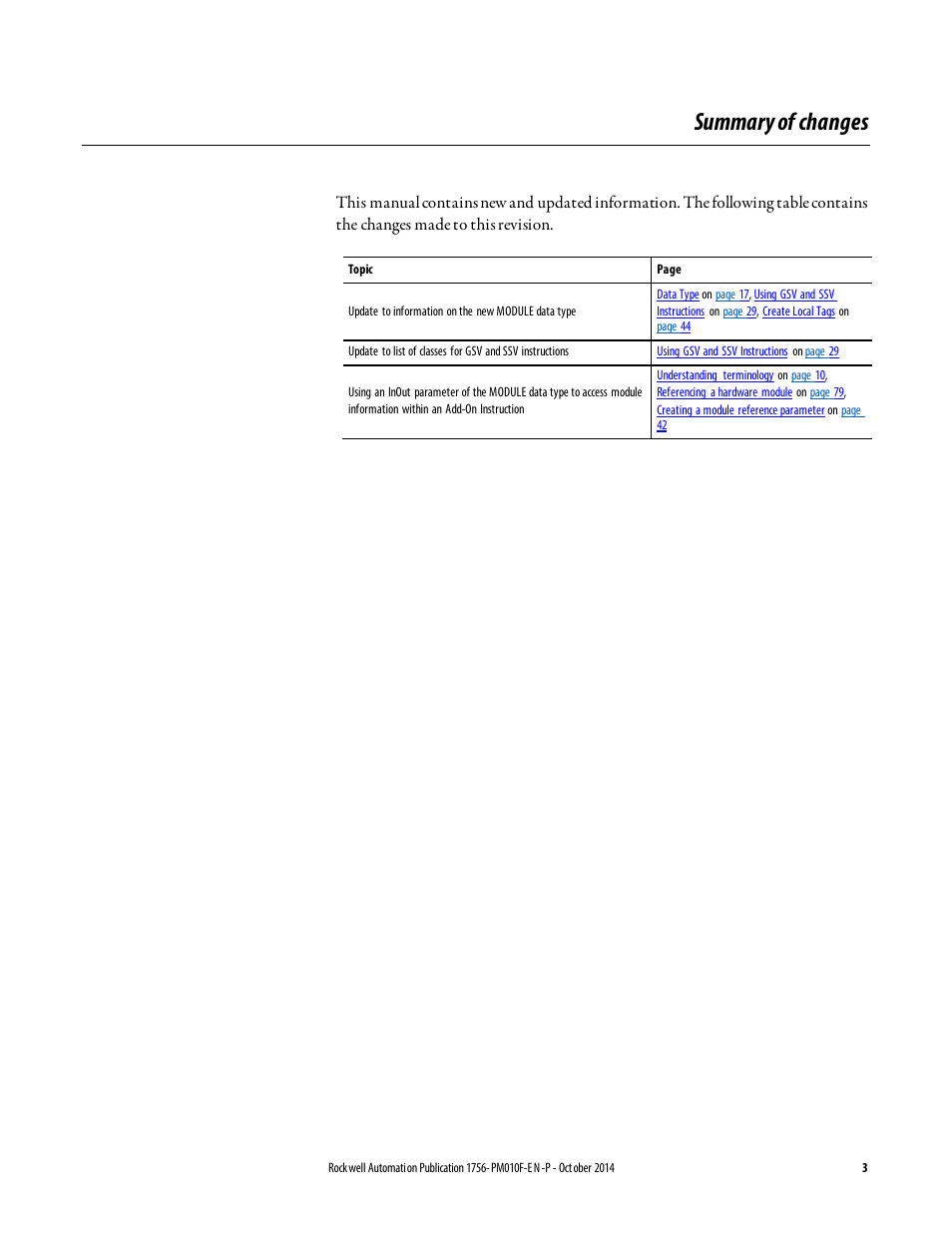 Summary of changes | Rockwell Automation Logix5000 Controllers Add-on Instructions Programming Manual User Manual | Page 3 / 104