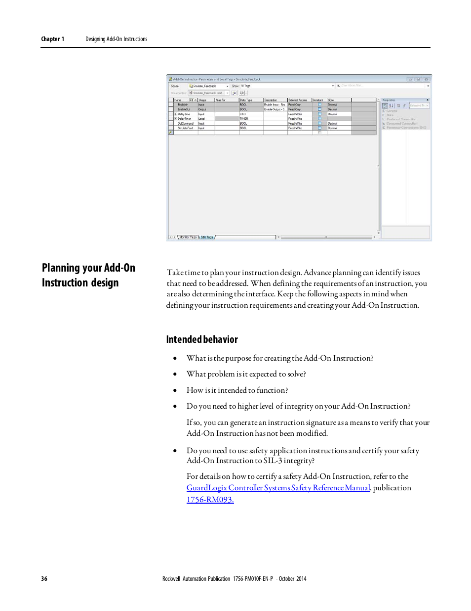 Planning your add-on instruction design, Intended behavior | Rockwell Automation Logix5000 Controllers Add-on Instructions Programming Manual User Manual | Page 36 / 104