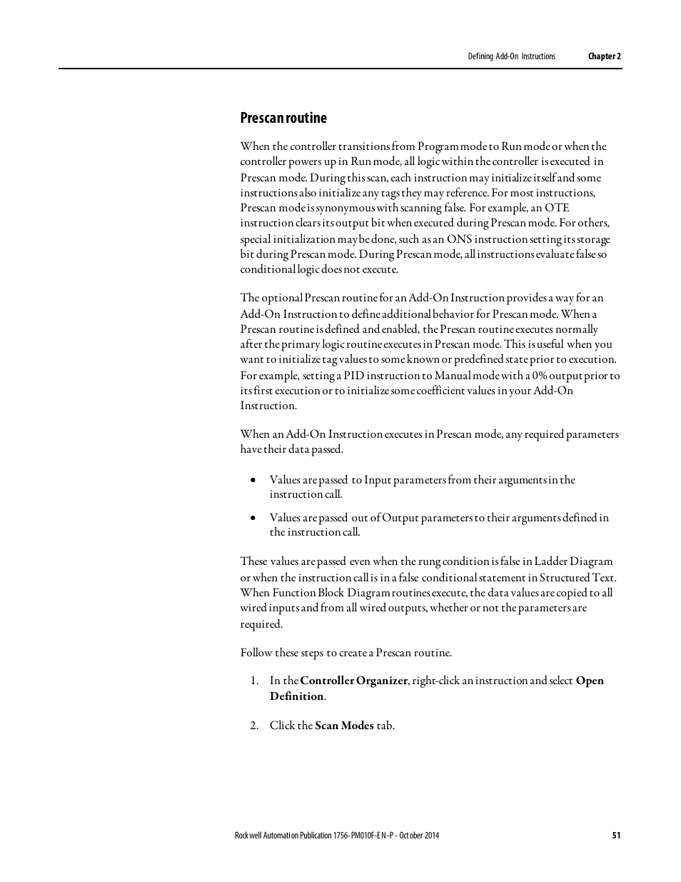 Prescan routine | Rockwell Automation Logix5000 Controllers Add-on Instructions Programming Manual User Manual | Page 51 / 104
