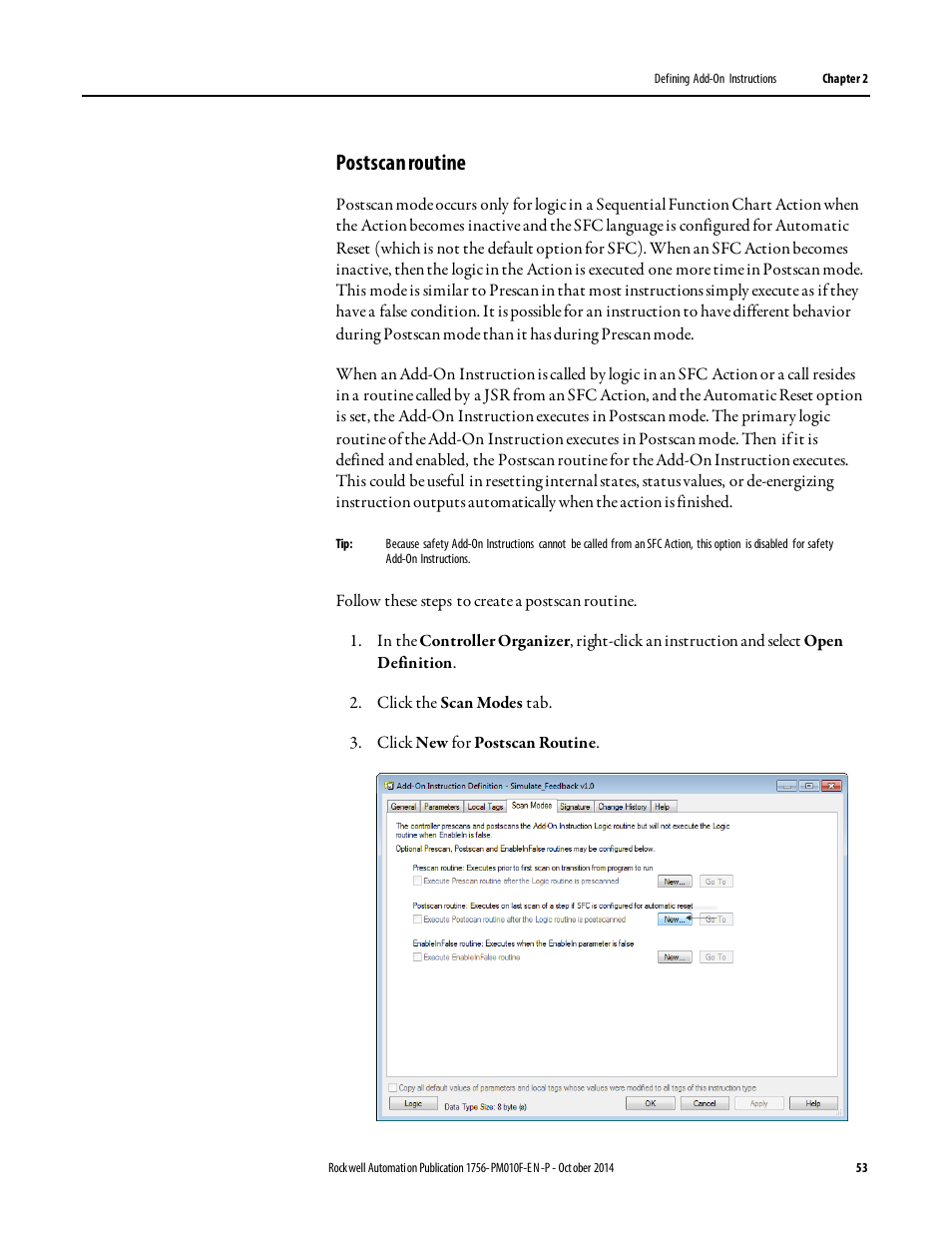 Postscan routine | Rockwell Automation Logix5000 Controllers Add-on Instructions Programming Manual User Manual | Page 53 / 104