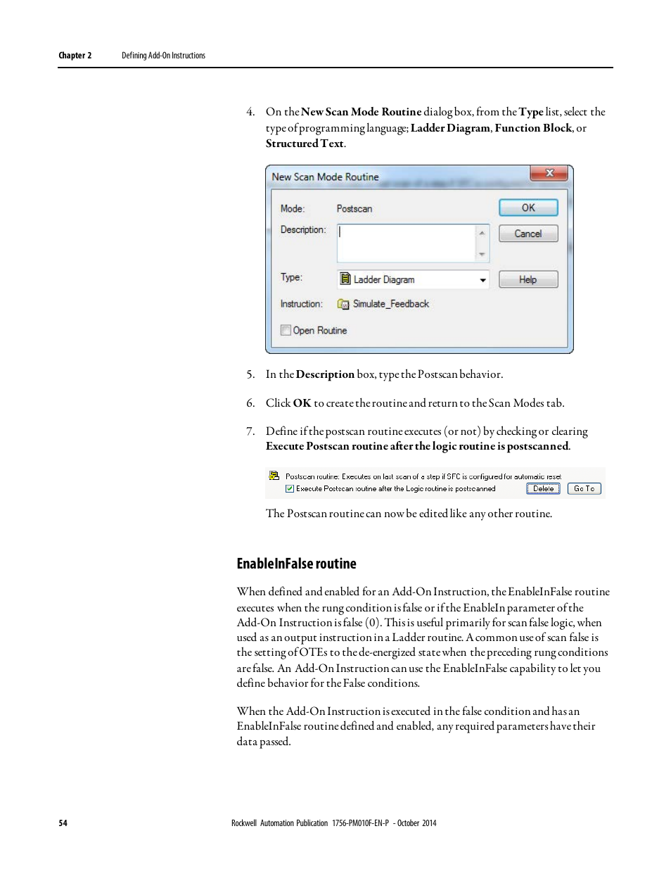 Enableinfalse routine | Rockwell Automation Logix5000 Controllers Add-on Instructions Programming Manual User Manual | Page 54 / 104