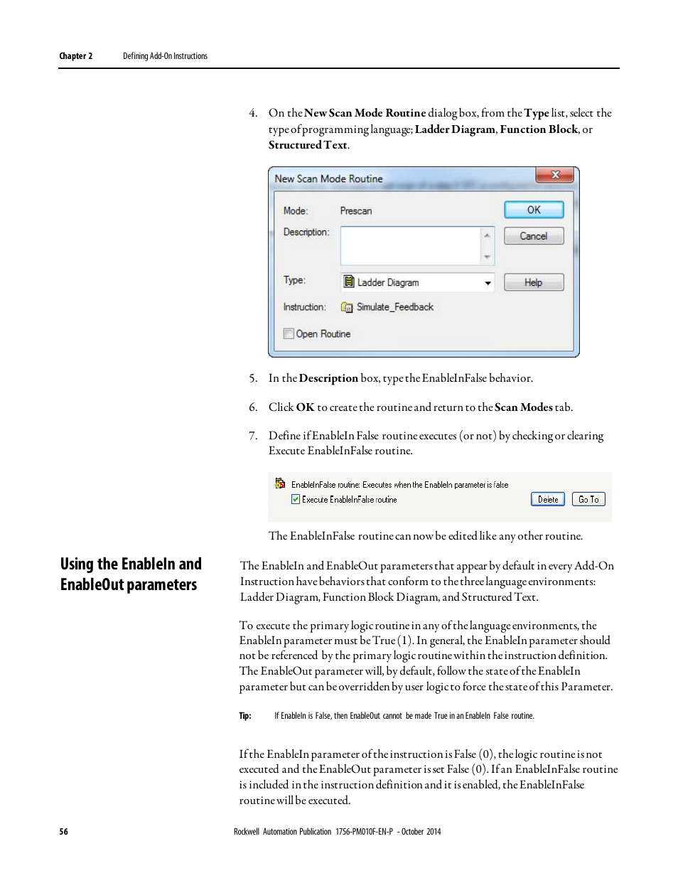 Using the enablein and enableout parameters | Rockwell Automation Logix5000 Controllers Add-on Instructions Programming Manual User Manual | Page 56 / 104