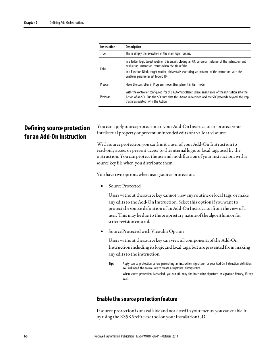 Enable the source protection feature | Rockwell Automation Logix5000 Controllers Add-on Instructions Programming Manual User Manual | Page 60 / 104
