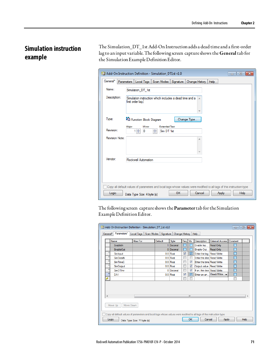 Simulation instruction example | Rockwell Automation Logix5000 Controllers Add-on Instructions Programming Manual User Manual | Page 71 / 104