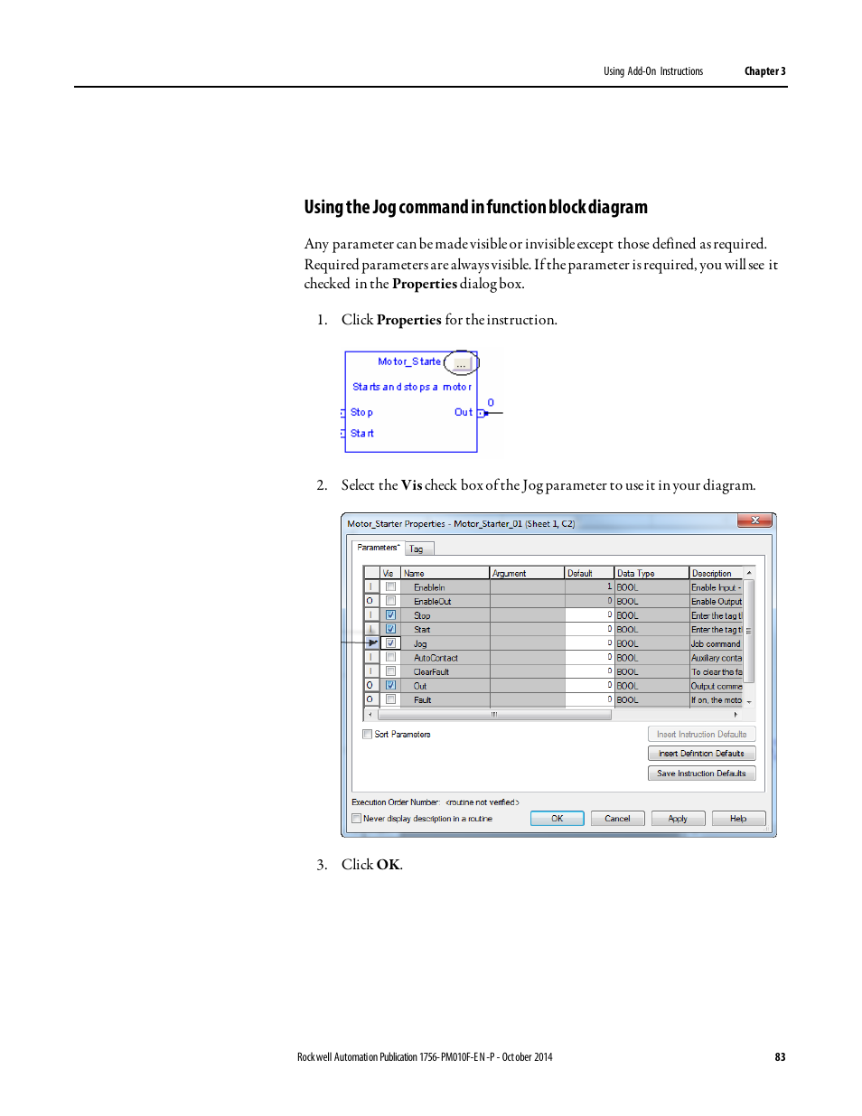 Using the jog command in function block diagram | Rockwell Automation Logix5000 Controllers Add-on Instructions Programming Manual User Manual | Page 83 / 104