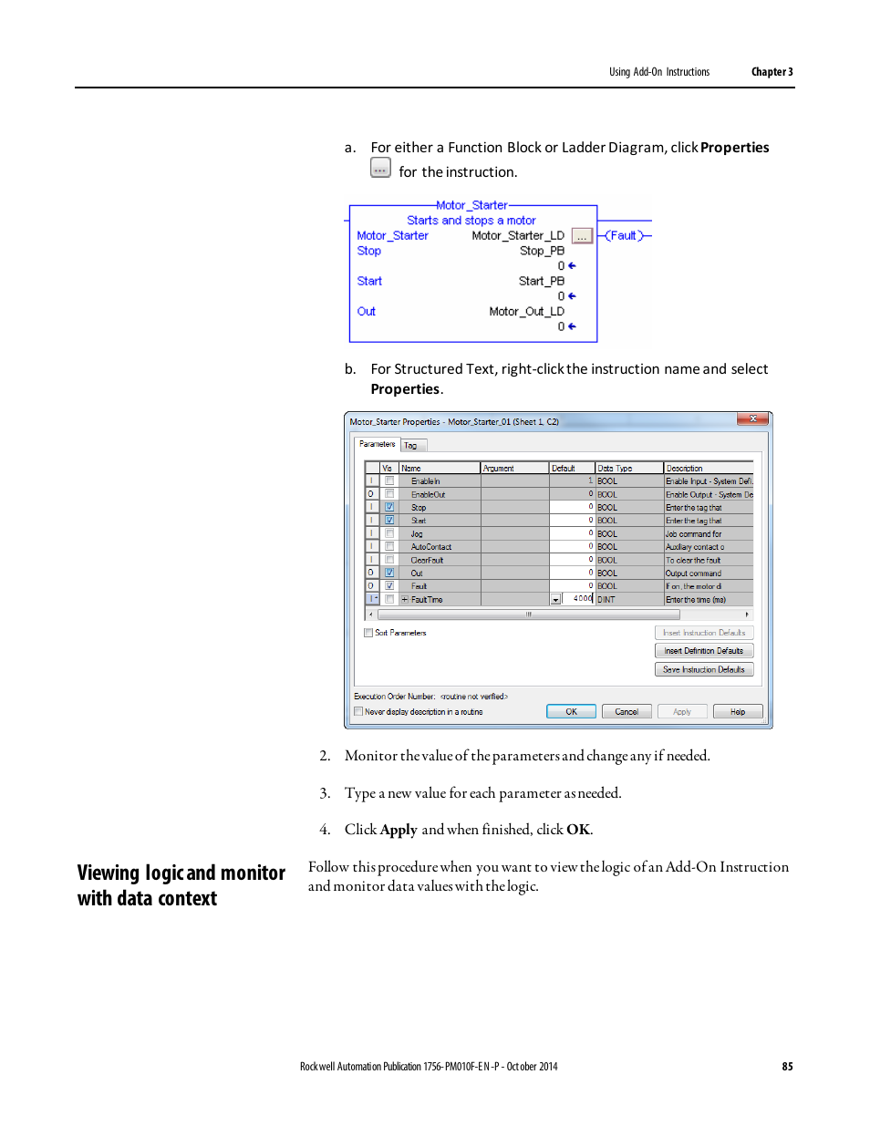 Viewing logic and monitor with data context | Rockwell Automation Logix5000 Controllers Add-on Instructions Programming Manual User Manual | Page 85 / 104