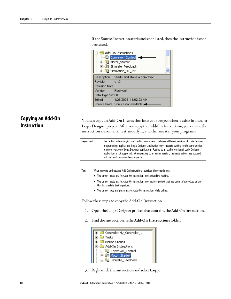 Copying an add-on instruction | Rockwell Automation Logix5000 Controllers Add-on Instructions Programming Manual User Manual | Page 88 / 104