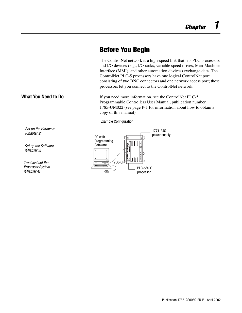 1 - before you begin, What you need to do, Before you begin | Chapter | Rockwell Automation 1785-Lx0C15 ControlNet PLC-5 Programmable Controllers Quick Start User Manual | Page 11 / 36