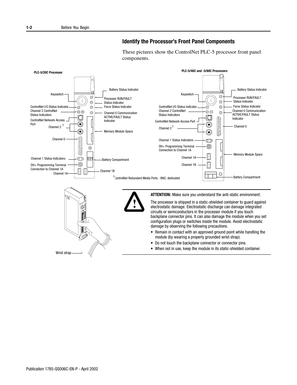 Identify the processor’s front panel components | Rockwell Automation 1785-Lx0C15 ControlNet PLC-5 Programmable Controllers Quick Start User Manual | Page 12 / 36