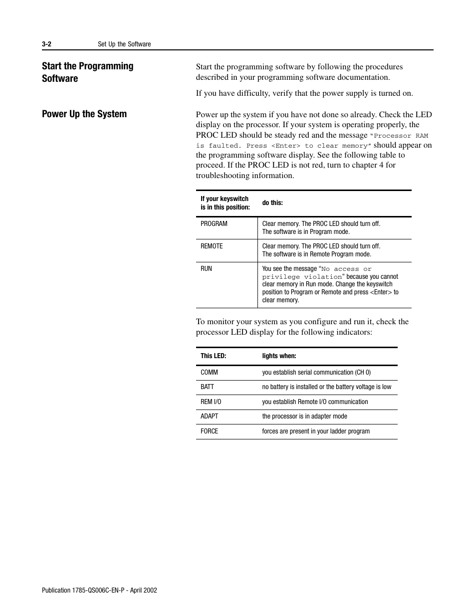 Start the programming software, Power up the system | Rockwell Automation 1785-Lx0C15 ControlNet PLC-5 Programmable Controllers Quick Start User Manual | Page 22 / 36