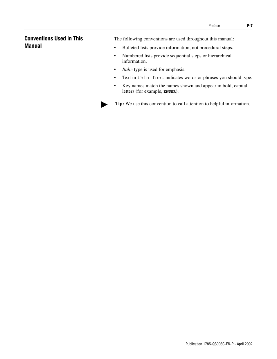 Conventions used in this manual | Rockwell Automation 1785-Lx0C15 ControlNet PLC-5 Programmable Controllers Quick Start User Manual | Page 7 / 36